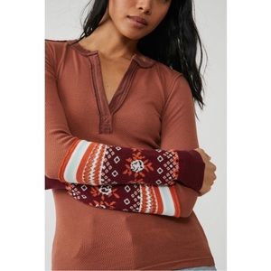 Free People Mikah Layering Cuff Thermal Autumn Henley Long Sleeved Sweater Sz XS